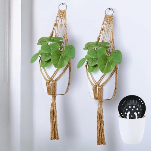2 Packs Macrame Plant Hanger with Self-Watering Pots (6 inch) - size: Large