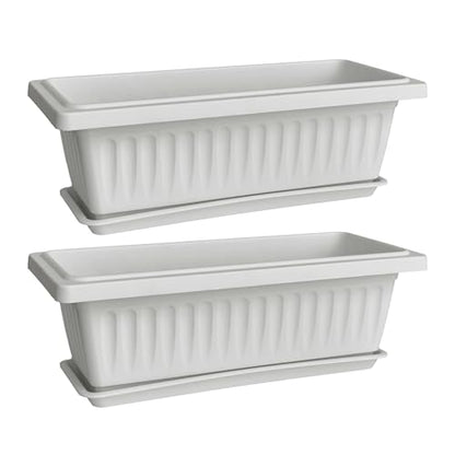 19 Inch Rectangular Plastic Planters, Set of 2, White Window Flower Boxes - color: White