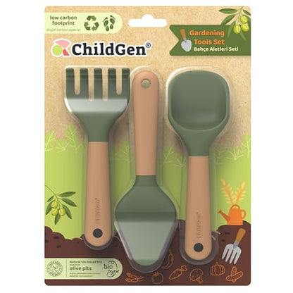 ChildGen Gardening Tools Set, Mini Tools for Shaping Play Sand & Sensory Play, Creative Outdoor & Indoor Fun for Kids, Bioplastic Toy from Olive Pits