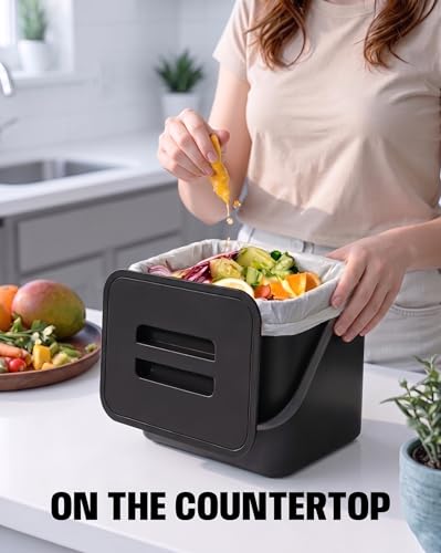 1.8 Gal Countertop Compost Bin, Hanging Trash Can 7L/Black - color: BLACK, size: 7 L / 1.8 Gal - Lid