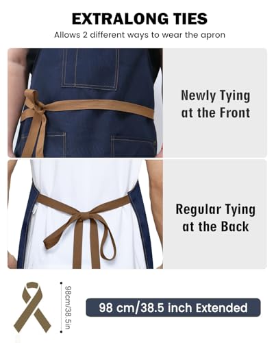 Unisex Heavy Duty Chef Apron w/Adjustable Strap & Large Pockets - color: Navy Blue