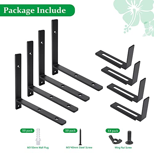 Maotong Adjustable Window Planter Box Brackets 4 Pack, Heavy Duty Wall Mount Flower Box Holder for Planter Box Depth (Front to Back) 6 to 12 Inches, Black - size: Set of 4