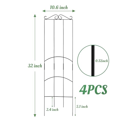 4 Pack 32'' Plant Trellis Indoor - Metal Trellis for Climbing Plants Indoor, Garden Trellis for Climbing Plants Outdoor Houseplants Flowers Vine Ivy, Rectangular Shape, Black - size: 32'' Rectangular Shape