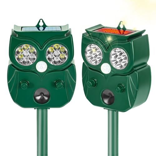 Solar Ultrasonic Animal Repellent Outdoor, 2Pack Waterproof Deer Repellent Devices with RIP Motion Sensor LED Flashing Lights, Cat, Raccoons, Skunks, Rabbits Deer Deterrent Outdoor
