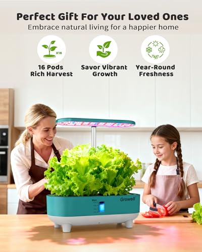 Growell 16 Pods Hydroponics Growing System Kit with 3 Light Modes & 2 Timer - color: Green