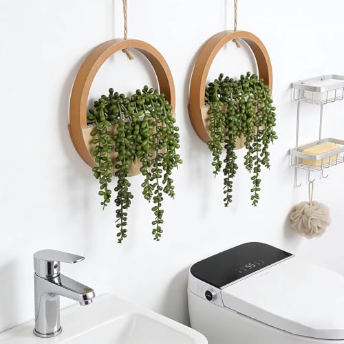 2 Pack Fake Plants Artificial Wall Hanging Succulents Plant - color: Wood Color, size: 2 Pcs