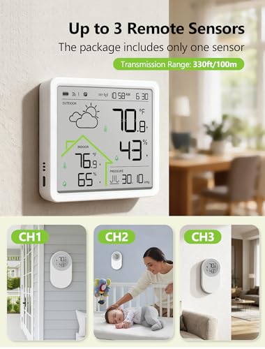 Wireless Weather Station, Indoor Outdoor Thermometer with 4.3" Display