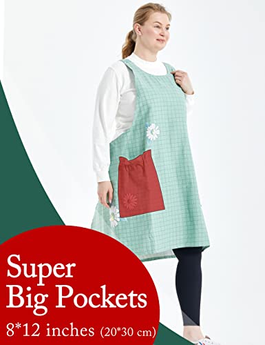 Big Plus Size Aprons for Women with Pockets Cotton Linen Baking Kitchen Cooking - color: Daisy