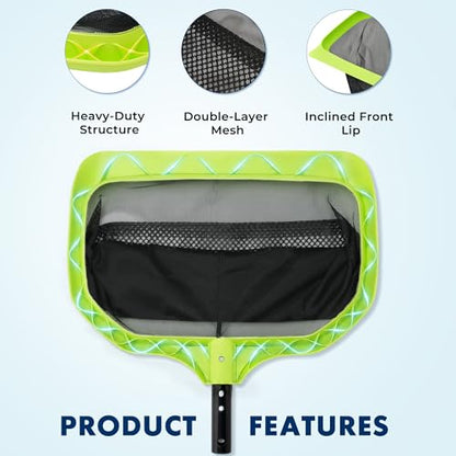 Sepetrel Pool Skimmer Net, Double-Layer Fine Mesh Leaf Rake, No Pole - size: Double-Layer Rake — No Pole