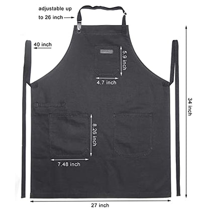Black Kitchen Apron for Cooking, with Pockets & Towel Loop - color: Black Cotton