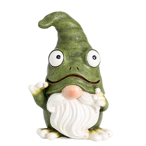 Outdoor Garden Frog Gnome Statue, Garden Gnomes Outdoor Figurine, Sculptures & Statues, Decoration for Outside Yard Lawn Patio Porch Home Decor, Green Nomes Knome Ornament (Green) - color: Green