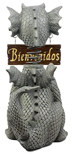 Ebros Gift Bienvenidos Welcome Sign Dragon Garden Greeter Bobblehead Statue Faux Stone Resin Finish 13.25" H - color: Bienvenidos Welcome Sign Guest Greeter