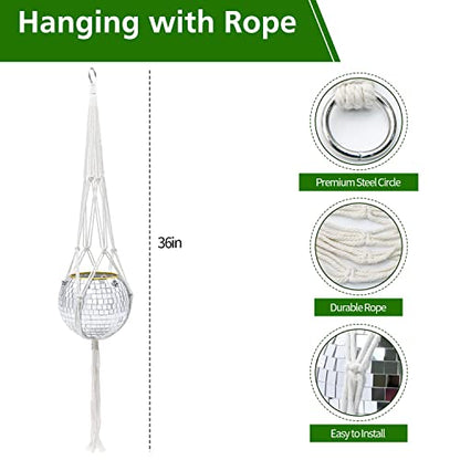 6" Disco Ball Plant Hanger with Hanging Rope, Hanging Chain, Hook, Circle - color: 1×6" Silver