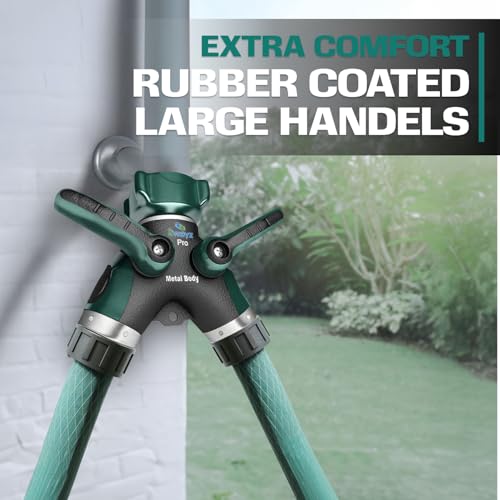 2WAYZ Hose Splitter 2 Way Heavy Duty Outdoor Faucet and Garden Connector - Water Spigot Splitter - Durable All-Metal Y Adapter with Shut-Off Valve - 4 x 4 x 1.5 Inches - size: Single Splitter