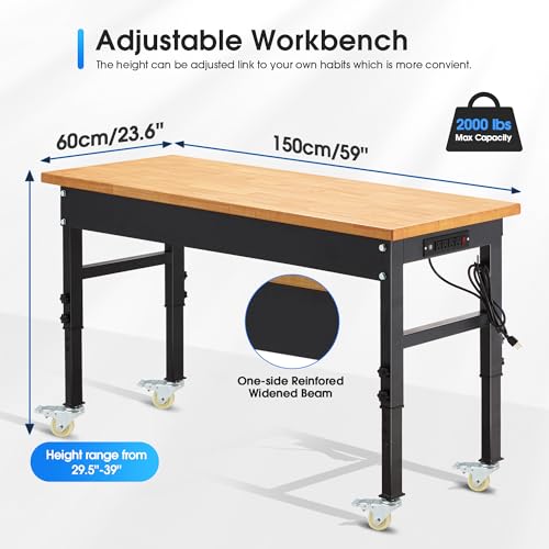 Antifir 60'' Adjustable Workbench, Heavy Duty Workstation - size: 60"x24"|Socket