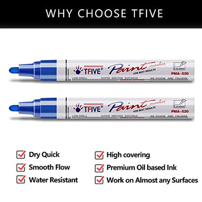 TFIVE Blue Permanent Markers Paint Pens, 2 Pack Oil Based Paint Markers - color: Blue