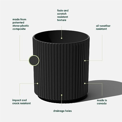 Veradek Demi Series Planter - Large Round Outdoor Planter - color: Black, size: 16 inch