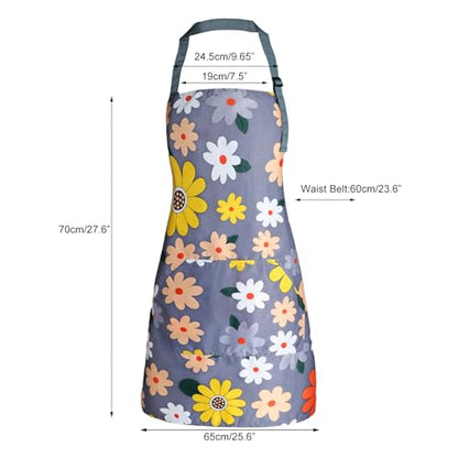 Apron for Women with Pockets, Adjustable Waterproof Floral Chef Aprons for Kitchen, Gardening, Cooking, BBQ or Baking