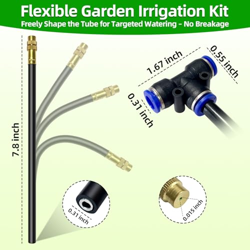 60FT Drip Irrigation Kit, 19 360° Copper Nozzles, Garden Watering System - size: 60FT