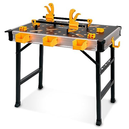 WORKESS Portable Workbench 1000Lbs Capacity Heavy Duty Folding Work Table with 2 Quick Clamps, 4 Bench Dogs, 3 Tool Boxes for Garage Easy Storage - style: Standard