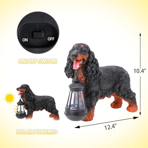 Solar Cocker Spaniel Dog Statue with Lantern, Outdoor Garden Figurine Light - style: BK American Cocker Spaniel