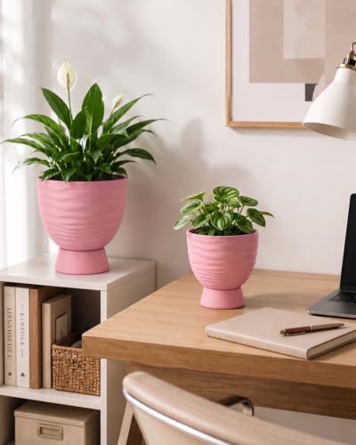 vensovo Pink Terracotta Self Watering Plant Pots, 6 and 8 Inch with Saucers - color: Terracotta2