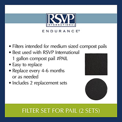 RSVP International Charcoal Compost Bin Filter 2-Piece Set Helps Keep Kitchen Smelling Fresh, Replacement - size: Filter Replacement, 2-Piece, 1-Gallon