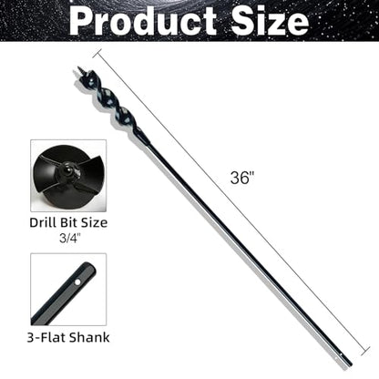 DECKRKAT 36" Flexible Installer Drill Bit - 3/4" Auger with Fish Eye Hole & Anti-Slip 3-Flat Shank for Wire Pulling Through Walls, Ceilings, Sidewalks. - size: 36X3/4"