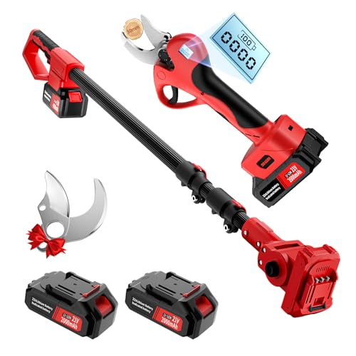 2-IN-1 Electric Pruning Shears with 6 FT High Reach Extension Pole, Professional Cordless Pruning Shears with 2pcs Rechargeable 2Ah Lithium Battery, 1.2inch Cutting Diameter, LCD Display - size: 1.2inch