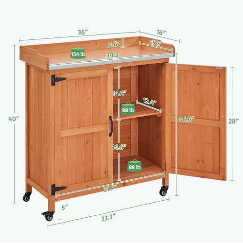 Yaheetech Rolling Potting Bench Outdoor Storage Cabinet, Metal Top, Brown - color: Brown