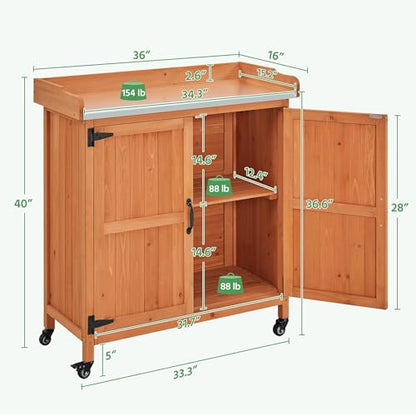 Yaheetech Rolling Potting Bench Outdoor Storage Cabinet, Metal Top, Brown - color: Brown