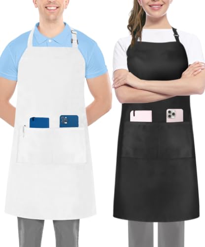 Utopia Kitchen Bib Aprons 2 Pack Adjustable With 2 Pockets - color: Black & White