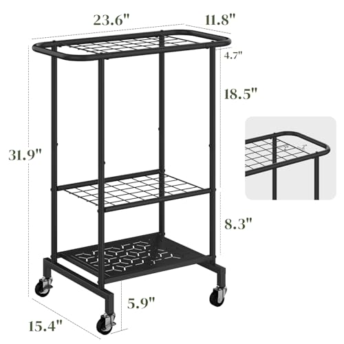Rolling Garden Tool Organizer, Heavy Duty Steel Yard Tool Rack broom holder - style: Rack with Wheels