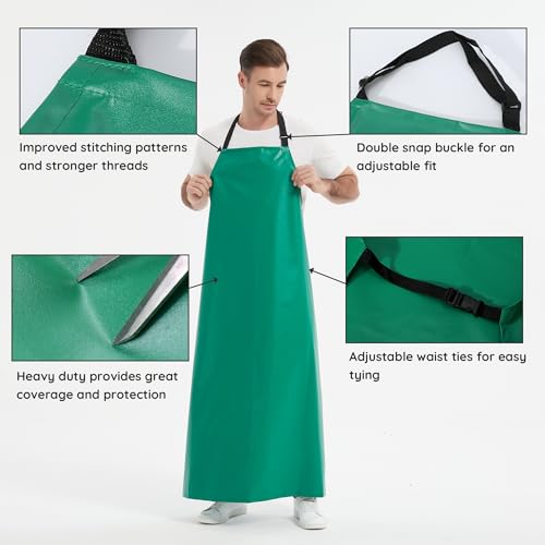 Heavy Duty Thicker Rubber Aprons Extra Long Oil & Chemical Resistant Unisex - color: Green