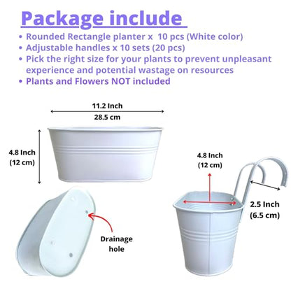 LaLaGreen Metal Rail Planter (11.2 in, 10 Pack) White Strawberry Flower Pot - size: 11.2" (28 cm) x 10 Pack