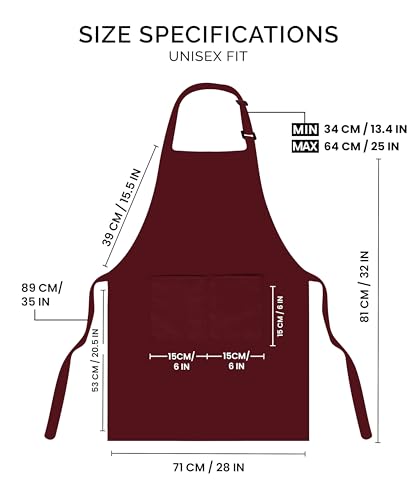 Utopia Kitchen Bib Aprons 2 Pack Adjustable With 2 Pockets - color: Burgundy