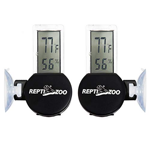 REPTI ZOO 2 Pack Reptile Terrarium Thermometer Hygrometer Digital Display Pet Rearing Box Reptiles Tank Thermometer Hygrometer with Suction Cup