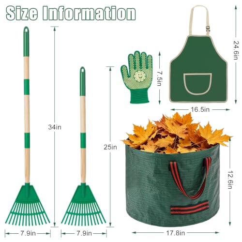 34" Kids Adjustable Leaf Rake Set 7 Pack with 2 Aprons & Leaf Bag - size: 7pcs