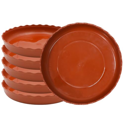 6 Pack Wave Plant Saucer 4 inch, Terracotta Plastic Tray for Pots - color: Terracotta, size: 4"
