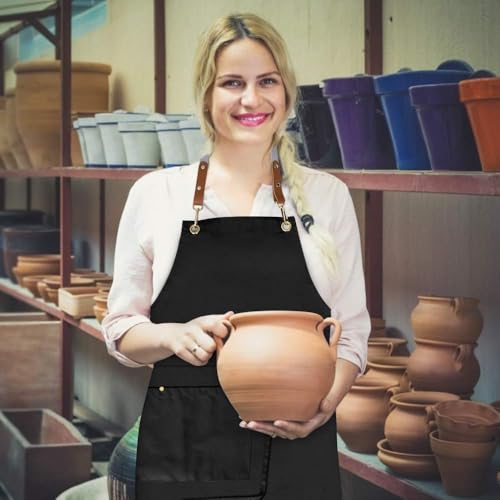 Crossback Apron with Pockets, Apron with Adjustable Straps - color: Black