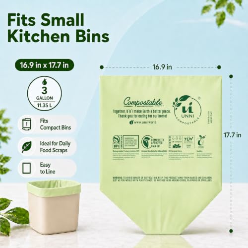UNNI 3 Gallon Compost Bags for Countertop Bin, 200 CT, Extra Thick 0.71 Mil - size: 200 Count (Pack of 1), style: 3 Gallon