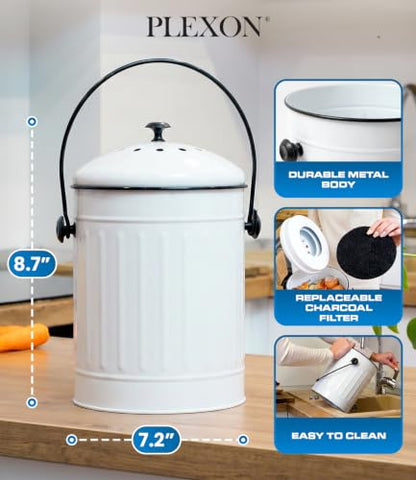 Plexon Countertop Compost Bin Kitchen with Lid, 1.5 Gall - color: White