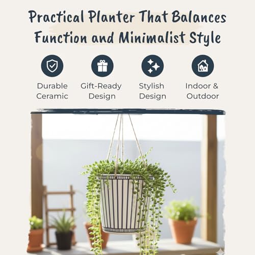 Hanging Skinny Blue Stripe 5'' Flower Pot, Multi Color