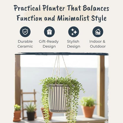 Hanging Skinny Blue Stripe 5'' Flower Pot, Multi Color
