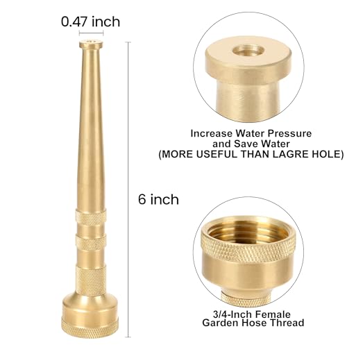 STYDDI 6" Brass Garden Water Hose Nozzle, Jet Stream Hose Nozzle with 3/4-Inch, 7 GPM 80 PSI, High Pressure Super Sweeper Nozzle For Clean Patios, Driveways, Sidewalks, Yard, Vehicles, Deck
