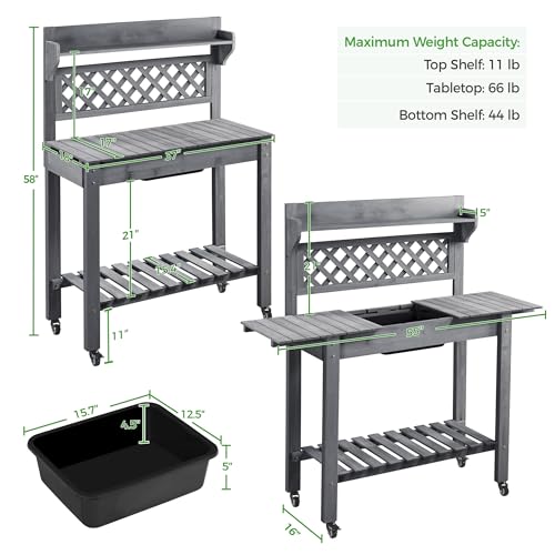 Yaheetech Outdoor Potting Bench with Sink, Garden Table, Lower Shelf,Gray
