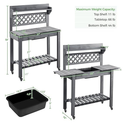 Yaheetech Outdoor Potting Bench with Sink, Garden Table, Lower Shelf,Gray