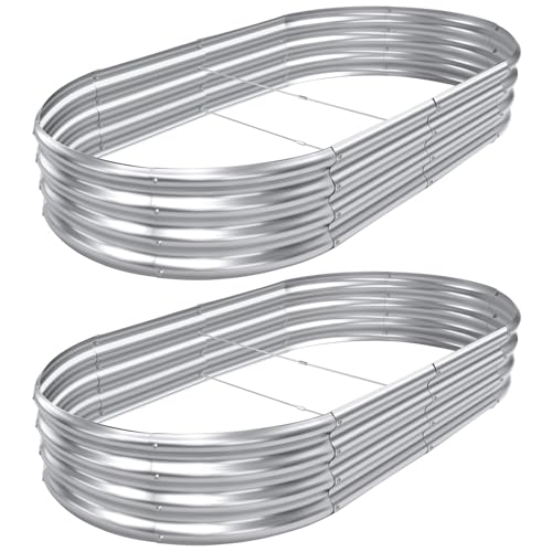 AHEONLAR 2pack 8×4×1ft Raised Garden Bed，Outdoor Galvanized Planter Boxes, Oval Large Metal Raised Garden Beds for Vegetables - size: 8×4×1ft（2-Pack）