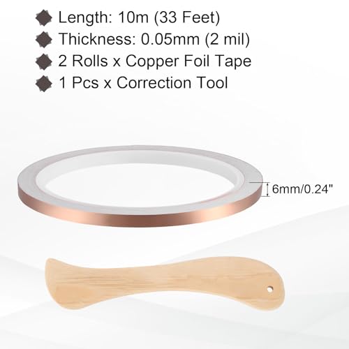 2pcs Copper Foil Tape 0.24" x33FT Single Conductive Adhesive Tape - size: 0.24 Inch x 33 FT