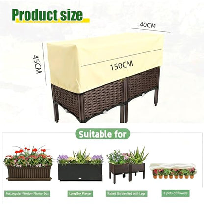 Plant Frost Cover for Garden Protection, Rectangular Planter Winter Blanket with Drawstring, 59 x 17.7 x 15.7 Inch, 4 Pack